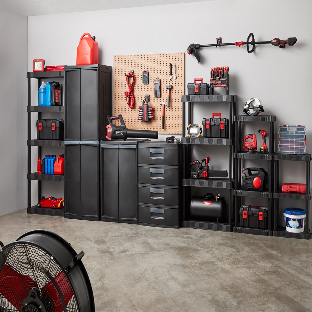 Sturdy 3 Shelf Plastic Basement Garage Shelves All Storage Needs Long-Lasting