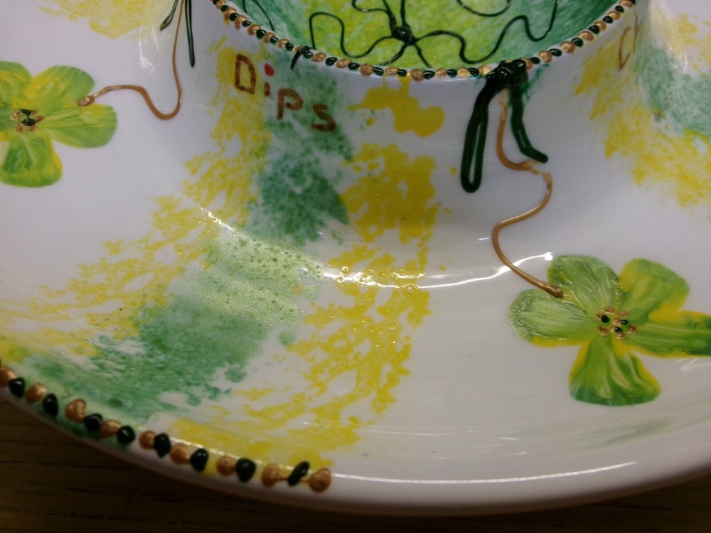 Large, Ceramic Serving Dish, by Johanna Watts 2009, Chips & Dips, signed. H2