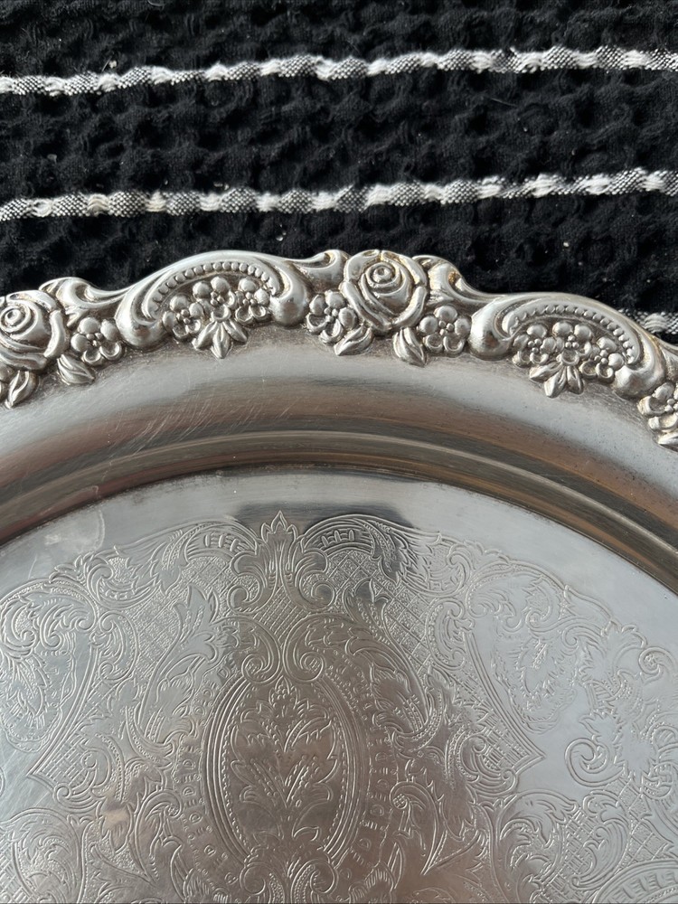 VTG ONEIDA SILVERPLATE ROUND SERVING TRAY/ PLATTER 12 1/4" ROYAL PROVINCIAL ROSE