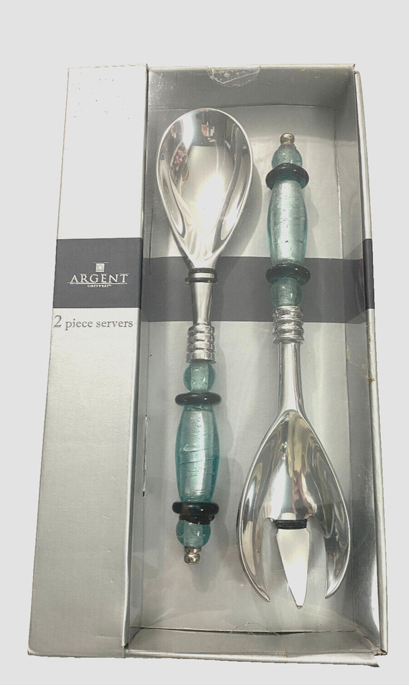 Argent Orefvres 2 Piece Servers Fork Spoon Green Silver
