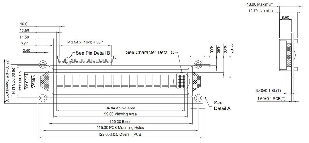 5V 16x1 Blue LCD Big Character Module Display HD44780 Controller w/Tutorial