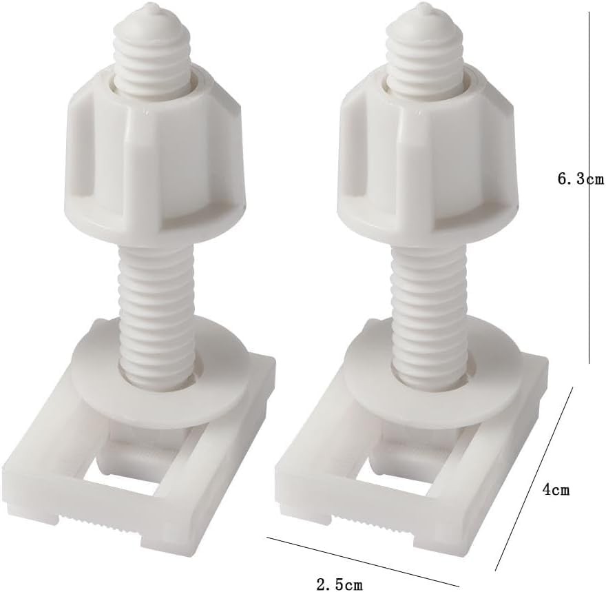 2 Pcs White Universal Plastic Toilet Seat Hinge Bolts, Screws Standard,