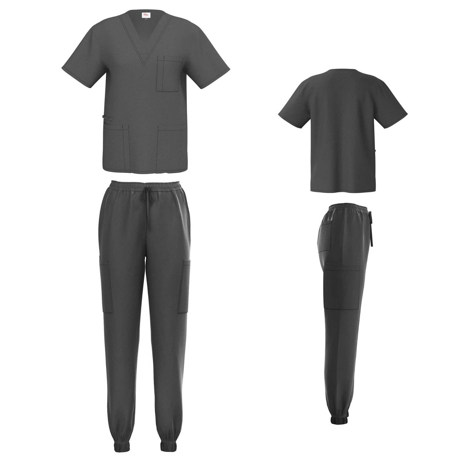 Unisex STRETCH Jogger Scrub Set Solid V-Neck Top Men Women Medical Nurse Uniform