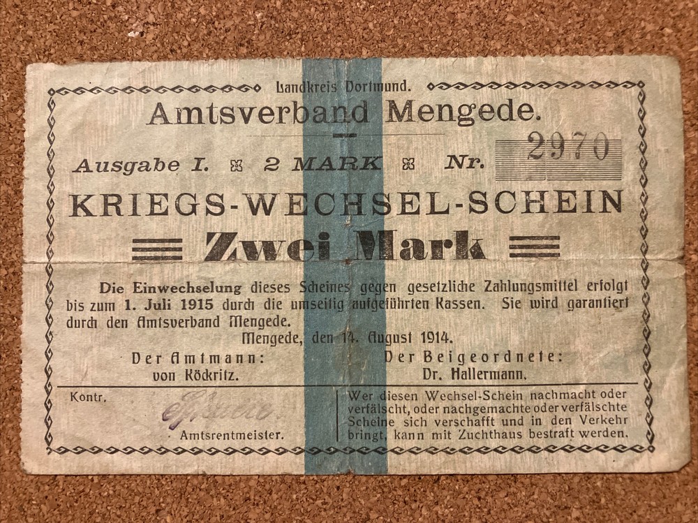 Germany Emergency Issue Notgeld Banknote. 2 Mark. Dated 1914.