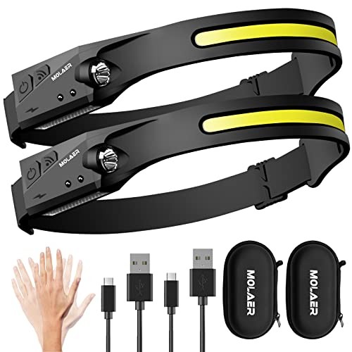 LED Headlamp Rechargeable Flashlight, 2-Pack 230° Wide Beam Headlight 2 Pack