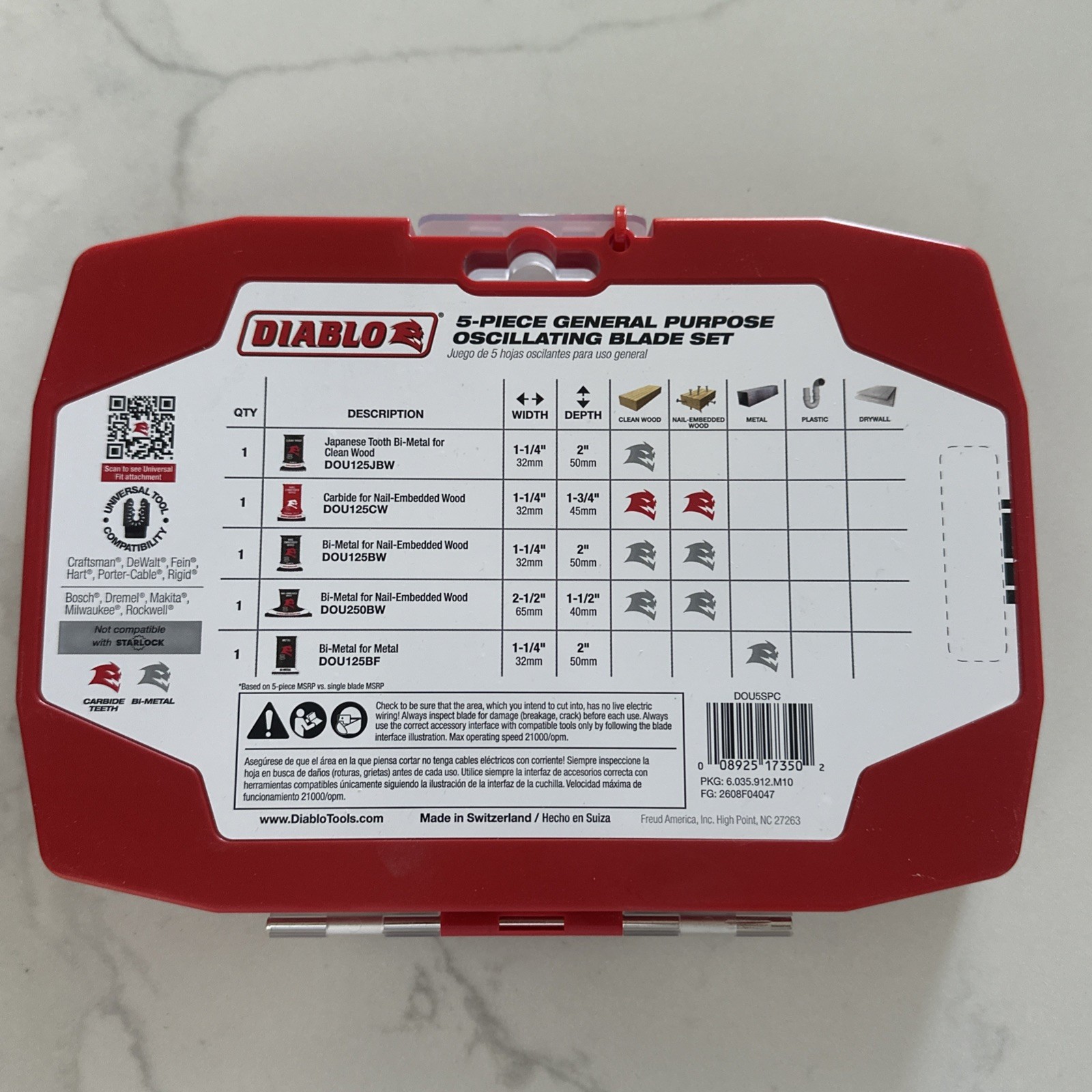 New Diablo Swiss Universal Fit Wood & Metal Oscillating Blade Set 5pc DOU5SPC