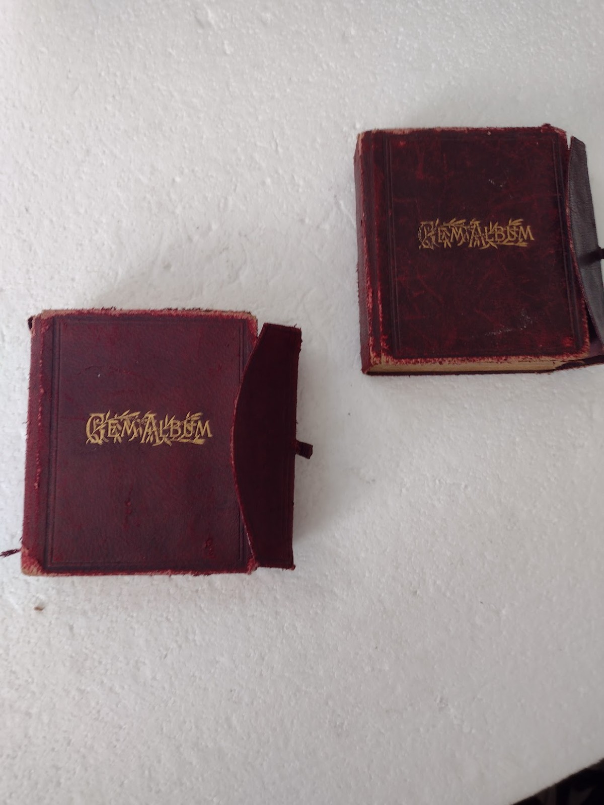 Tintype portraits in two old L;eather Albums 4x4x1