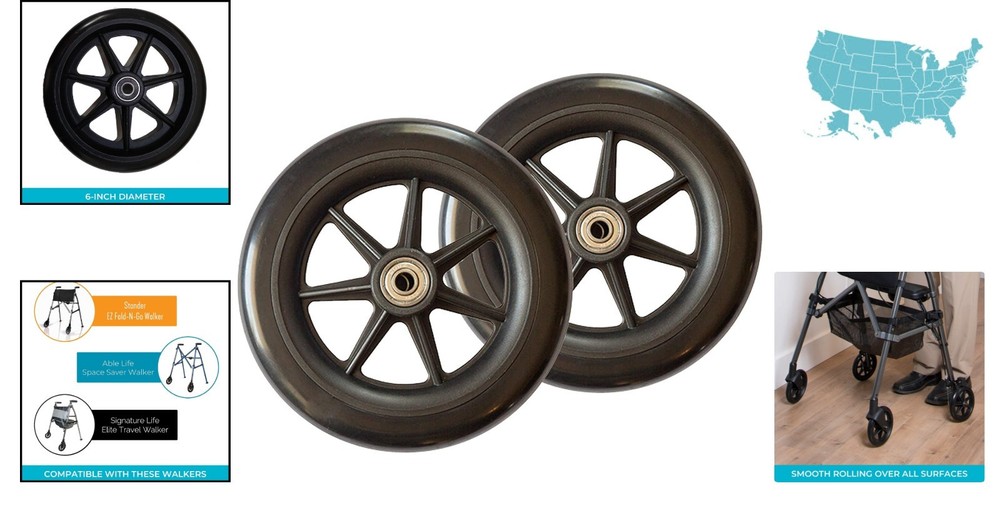 Durable 6-Inch Rollator Wheels for Seniors - Easy Installation & Compatibility