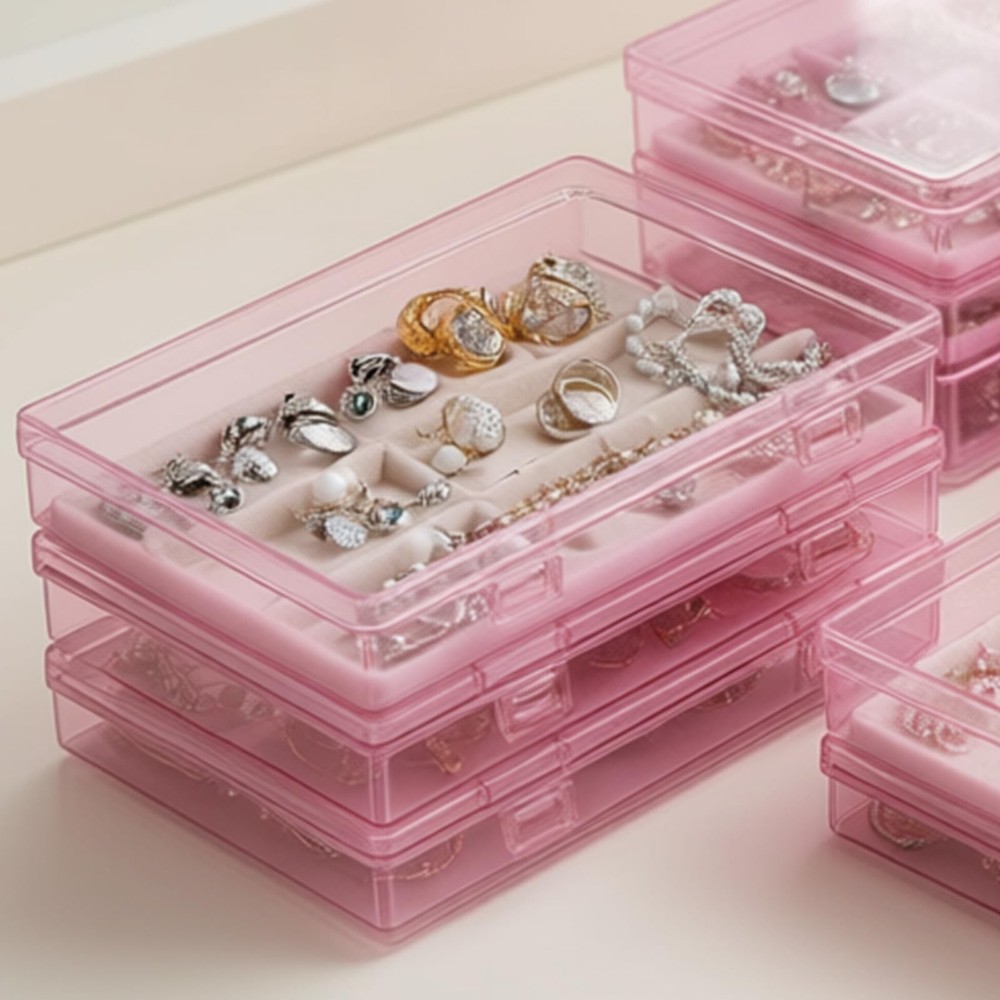 4 Pieces Rectangular Plastic Boxes Empty Storage Organizer Containers with Hi...