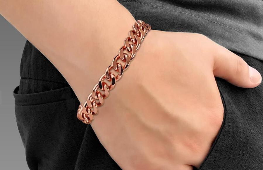 Pure Solid Copper Cuban Chain Curb Link Rider Bracelet Arthritis Therapy