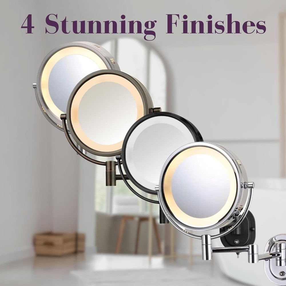 Wall-Mounted Magnifying Mirror with LED Lights - Lighted Makeup Mirror with ....