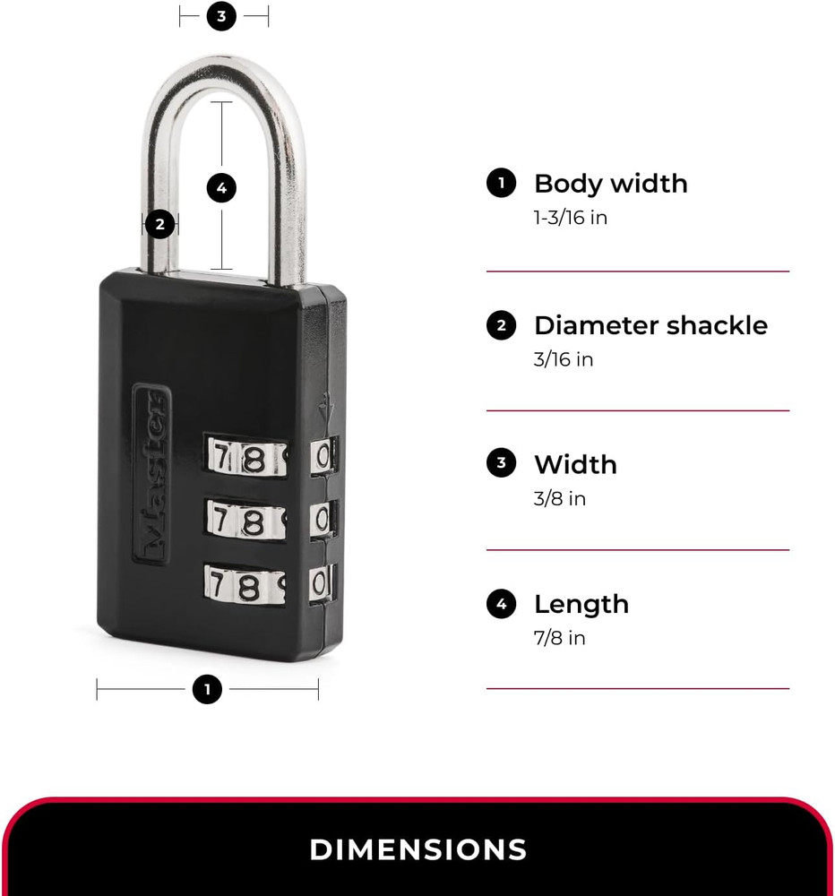 Black Combination Padlock, Indoor Gym Locker Lock with Customizable 3-Digit Code