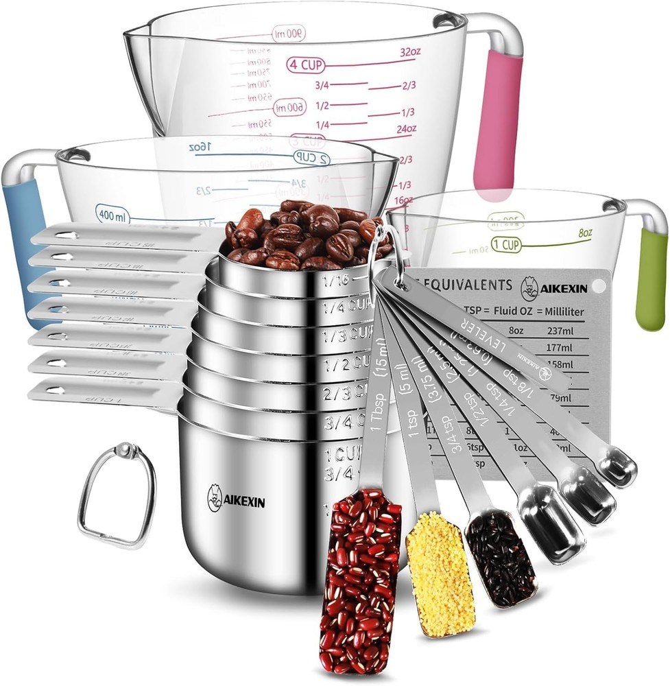 Measuring Cups and Spoons Set of 20 - Rectangular Set, 20 Piece
