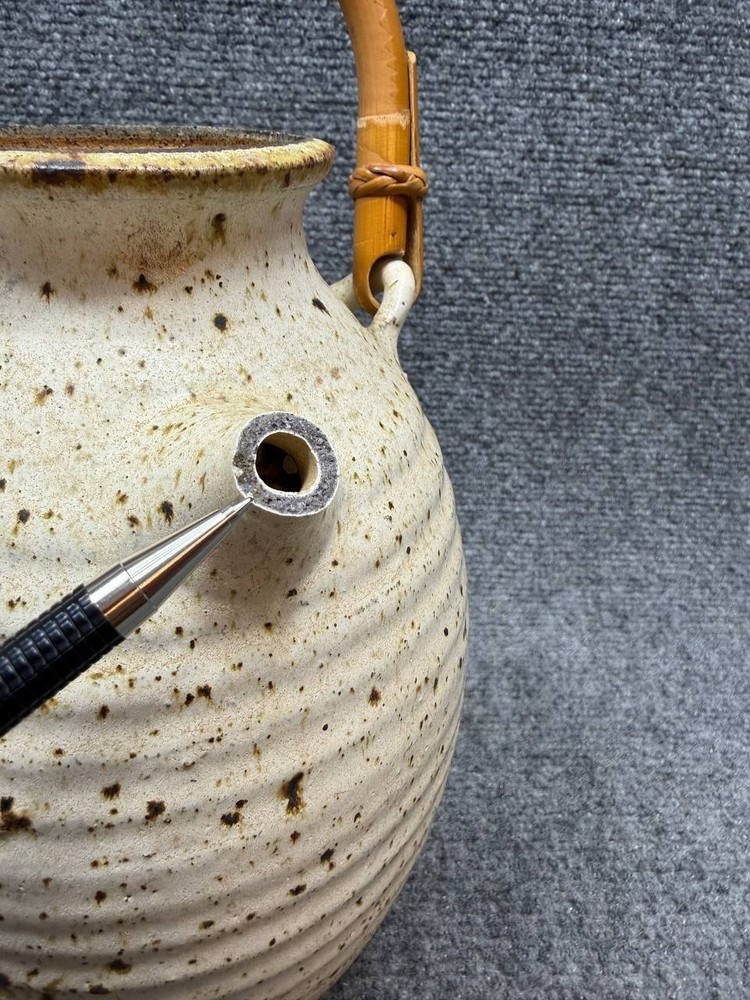 Handmade Studio Pottery Jug Bamboo Handle Ceramic Broken Spout