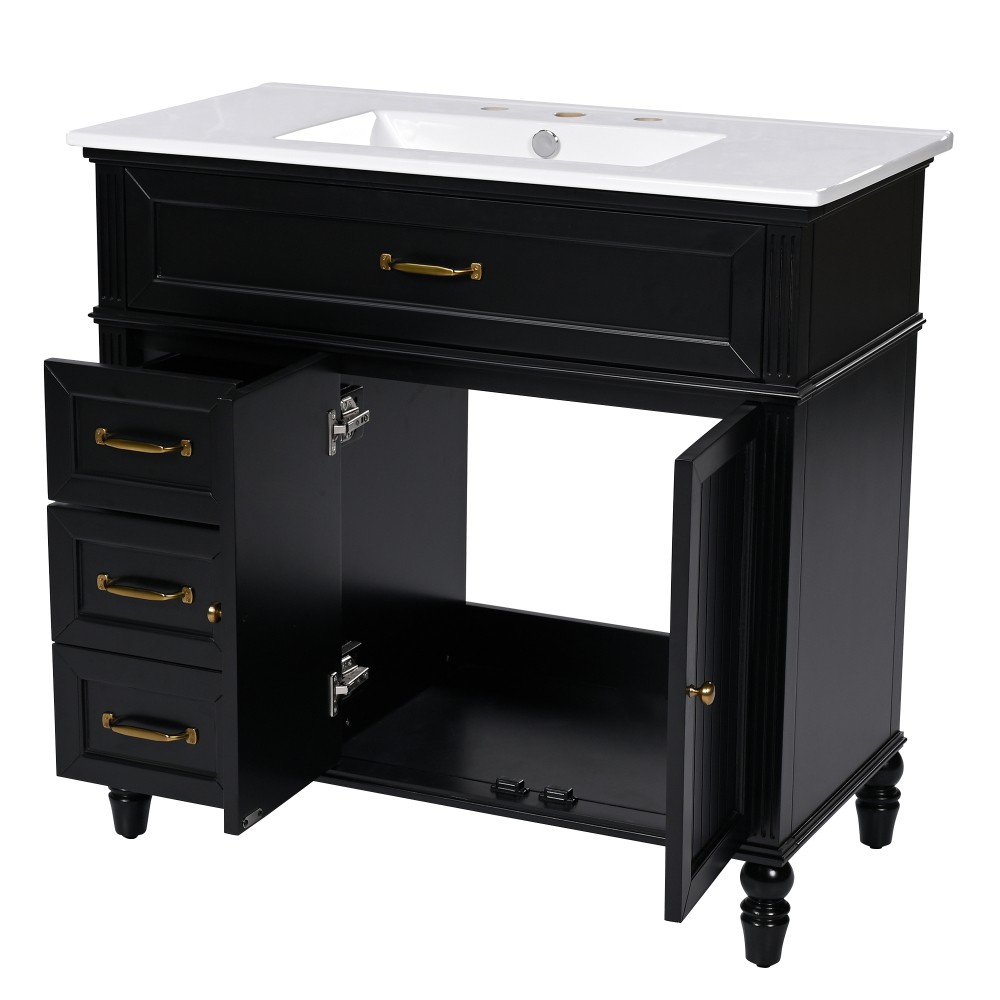 36" Bathroom Vanity with Sink, Bathroom Cabinet with Drawers, Solid Frame