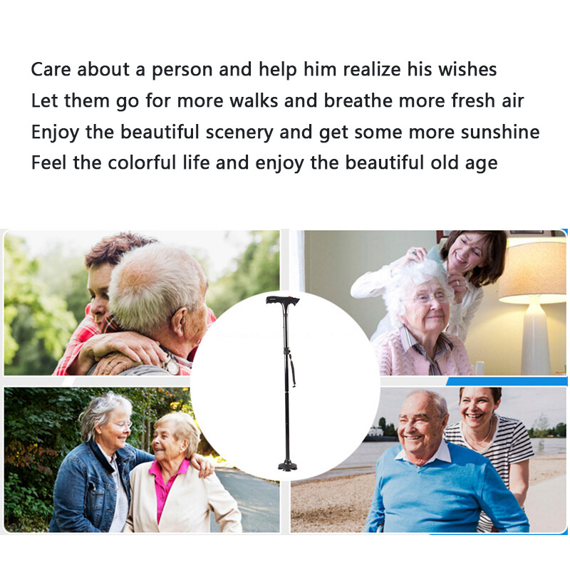 Foldable Alarm Walking Stick Extendable Adjustable Walking Cane With LED Light