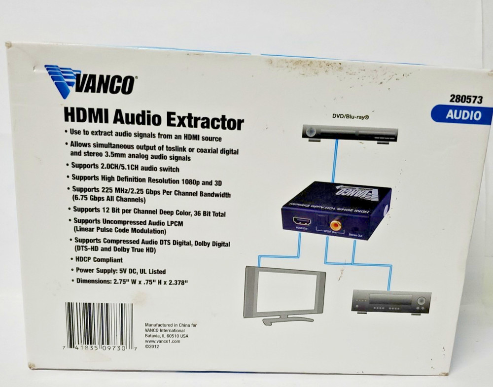Vanco 280573 HDMI Audio Extractor 2CH/5. 1CH -