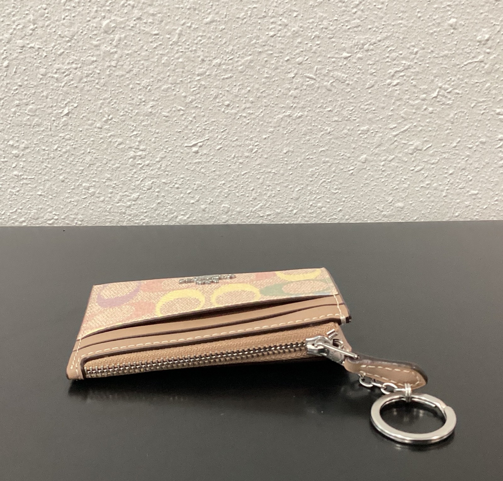 Coach Mini Skinny ID Case Rainbow Signature Canvas Silver CDF92 4.25"x3"x0.5"