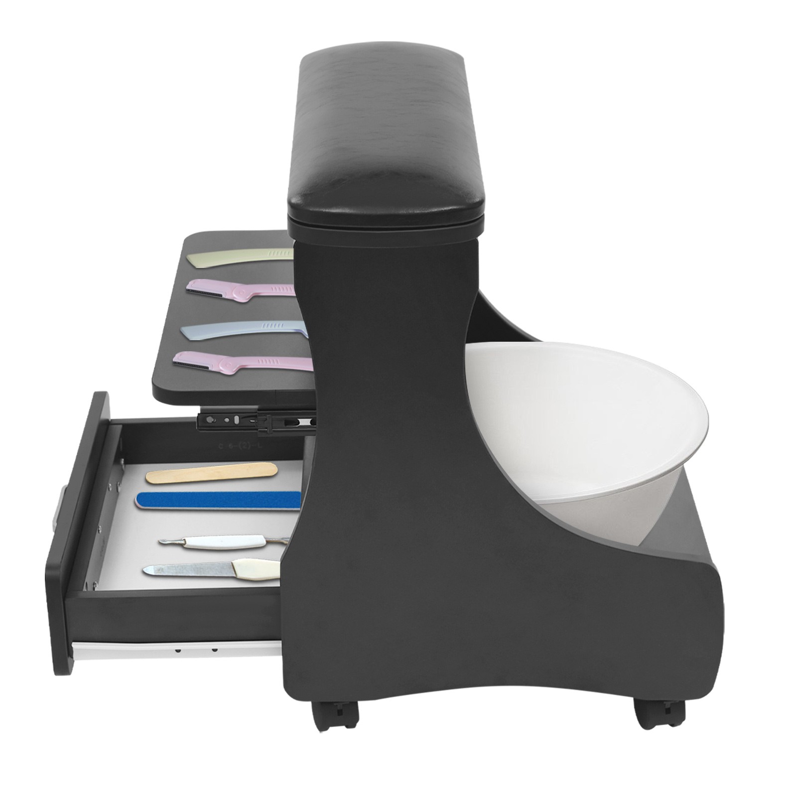 Pedicure Foot Rest 3-Tier Storage Swivel Wheels for Salon Nail Care FootRest