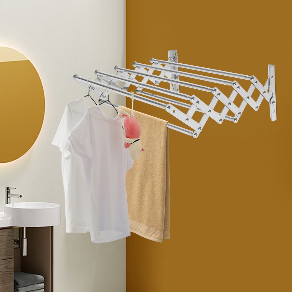Laundry Hanger Wall-Mounted Expandable Folding Clothes Drying Towel Rack