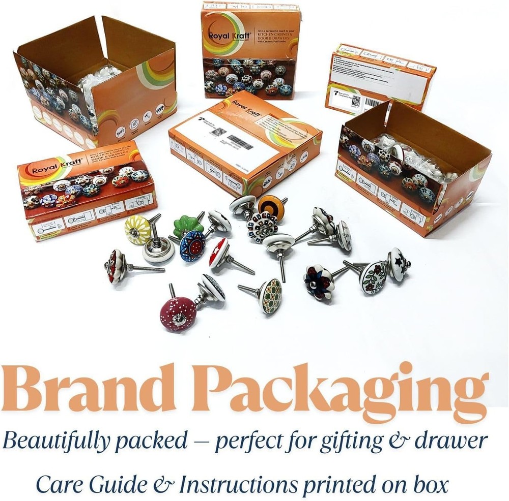 Vintage Blue Hand Painted Ceramic Pull Knobs for Kitchen Cabinet, Door & Draw...