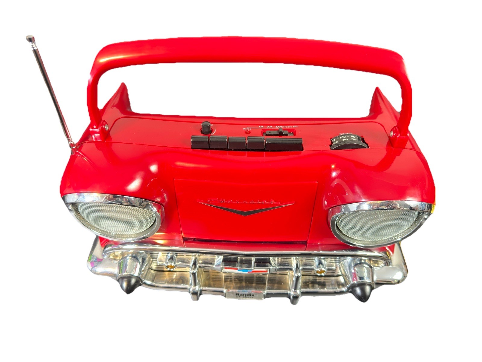 Vintage Randix Red '57 Chevy AM/FM Portable Stereo Cassette Player Radio