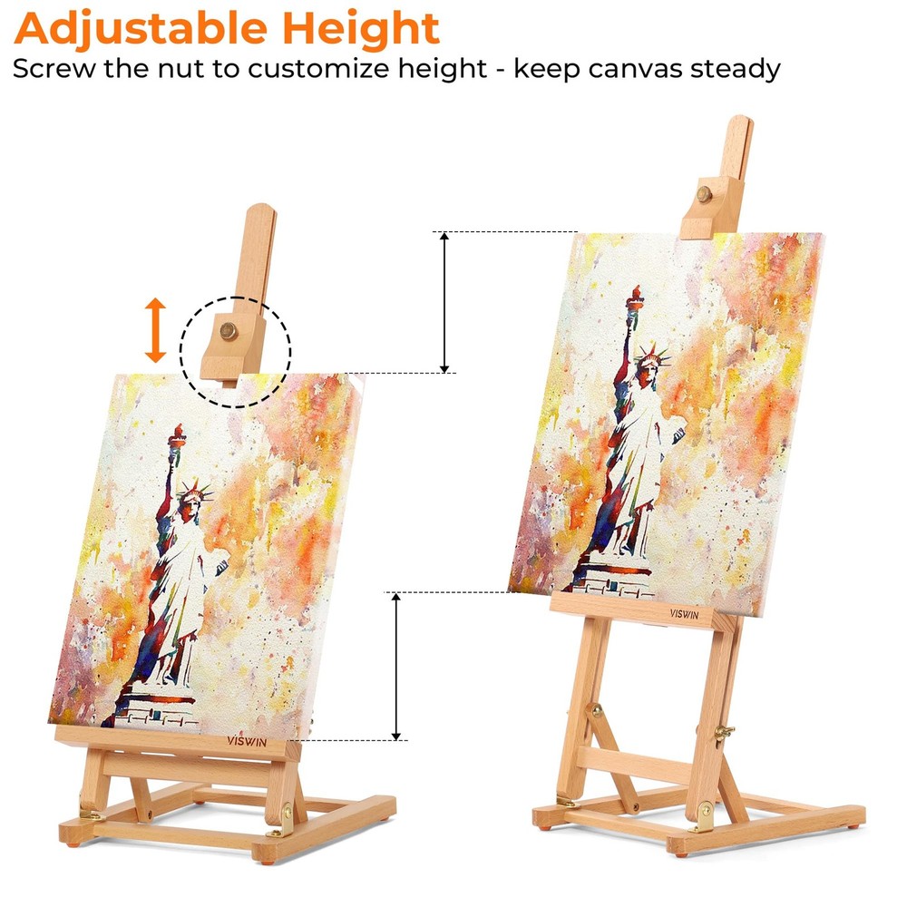 VISWIN H-Frame Tabletop Easel for Painting, Adjustable Beech Wood Table Top Ease
