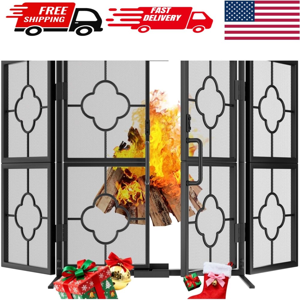 Durable Adjustable 3 Panel Fireplace Screen - Handcrafted Wrought Iron Design