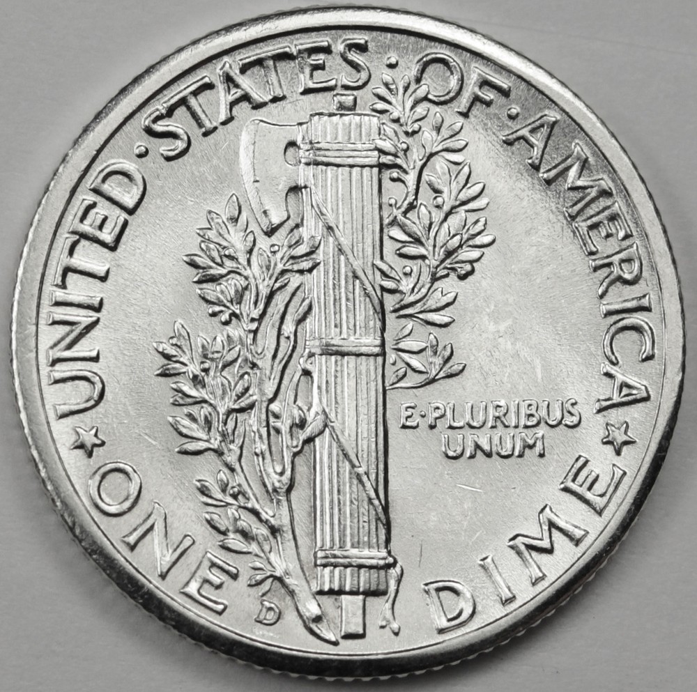 1943-d Mercury Dime. 100% Fully Separated Horizontal Bands. BU. (Inventory E)