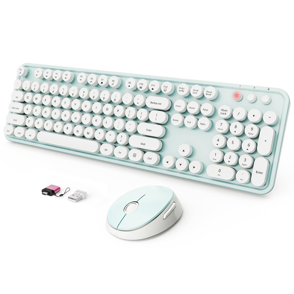 Wireless Keyboard And Mouse Combo, Ergonomic Full Size Typewriter Retro