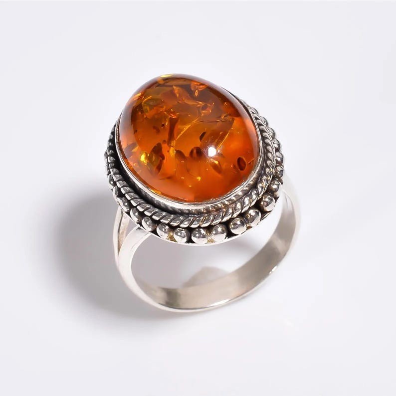 Baltic Amber Solid 925 Sterling Silver Statement Handmade Ring, All Size M1545