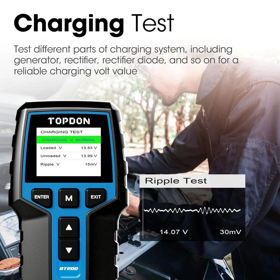 TOPDON BT200 12V Car Battery Load Tester Cranking Charging System Analyzer
