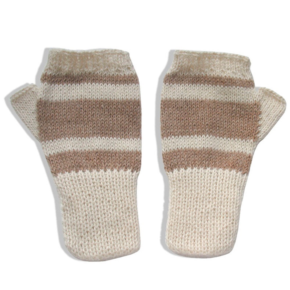 Chic 100% Alpaca Fingerless Mittens - Ivory / Beige (S)