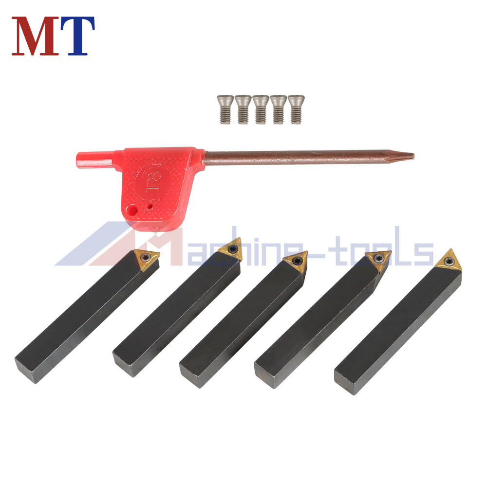 5 Pack 3/8" Lathe Indexable Carbide Insert + Turning Tooling Bit Holder Set