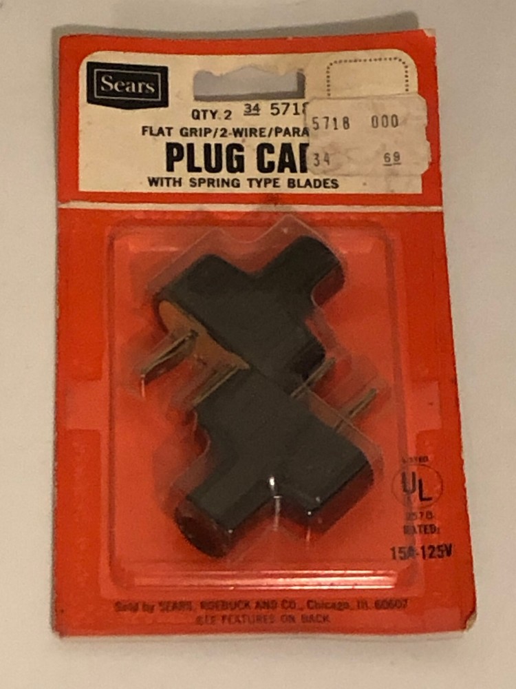 Vintage Retro Sears flat grip 2-wire electrical plug end caps 34-5718 2-pack