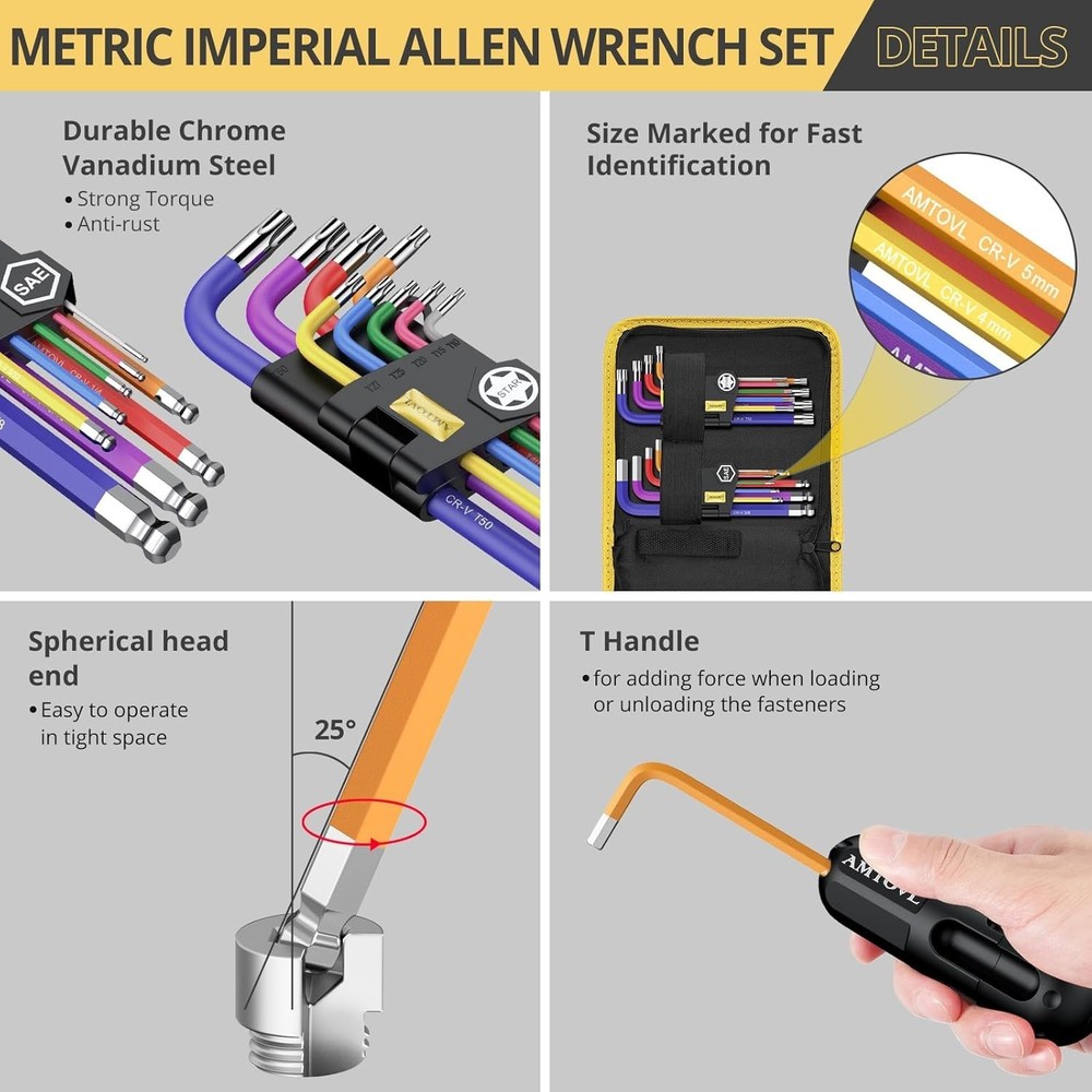 Mechanical Hex Key Set with Color-Coded Tools for Household and Bicycle Repairs
