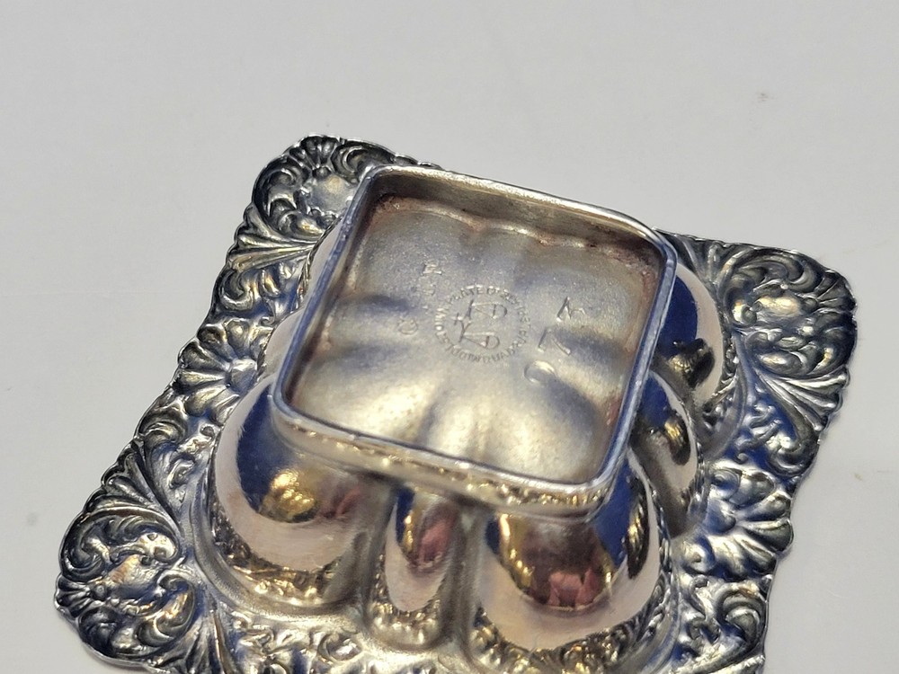 Antique Silverplated Salt Cellars Square and Shell Shaped Pair