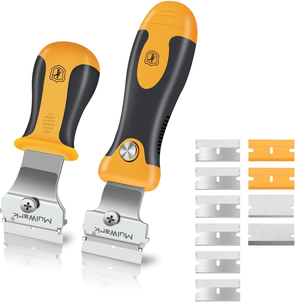 Mulwark Razor Blade Scraper | 2 Handles Razor Scraper Set with Extra 12Pcs Blade