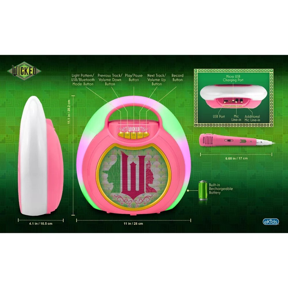 WICKED Bluetooth MP3 Karaoke Machine With Light Show