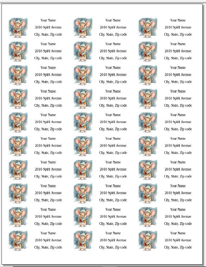 150 Christmas Mouse with Present Mailing Return Address Labels Personalized