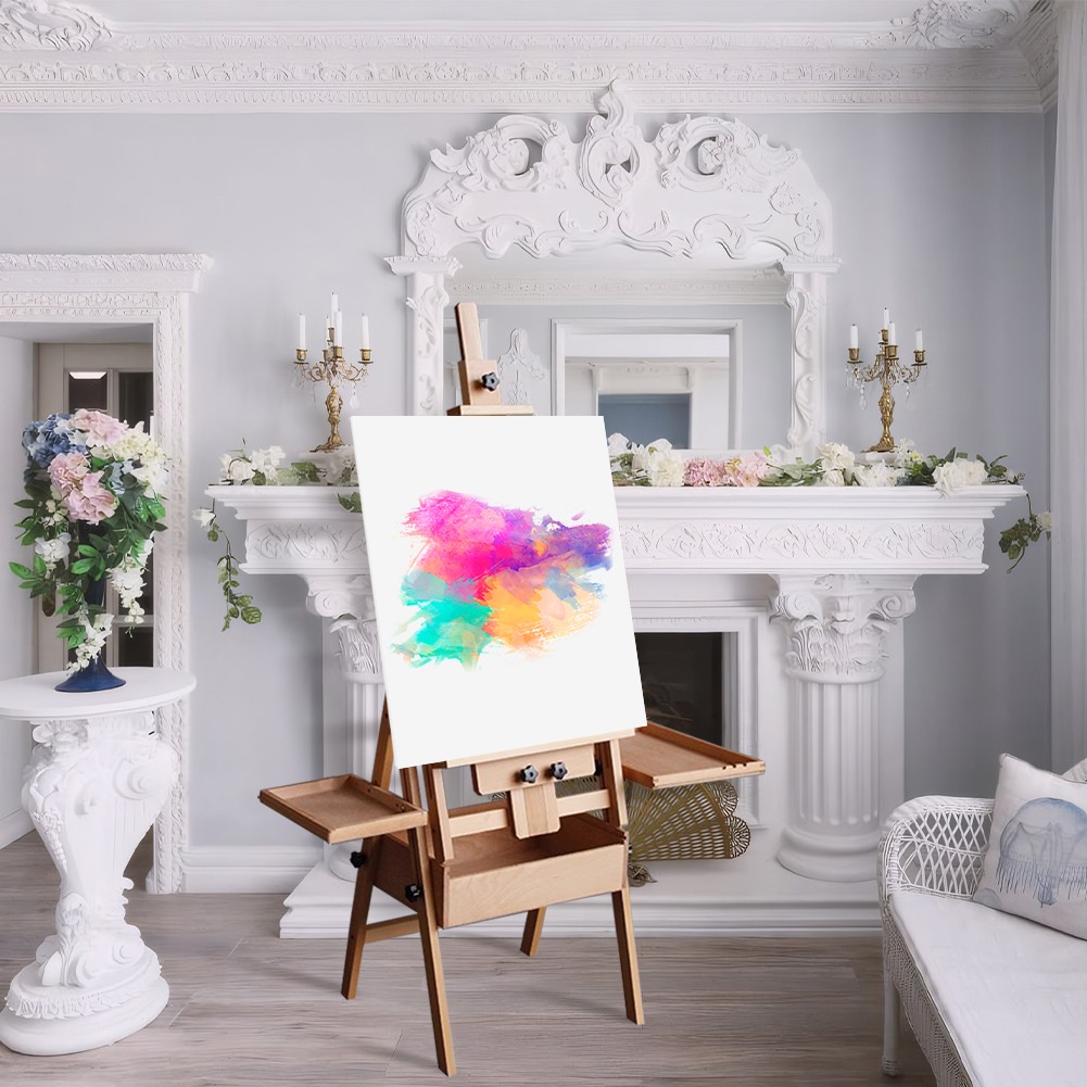 Large Wood H-Frame Easel with Storage Drawer and Palette, Foldable Art Painting