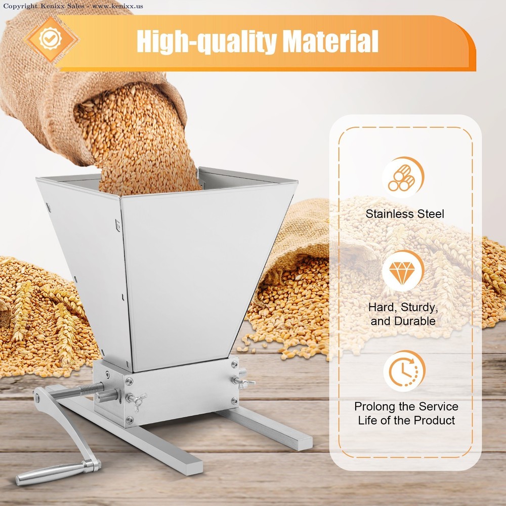 2 Rollers Malt Mill - Adjustable Grain Crusher for Home Brewing