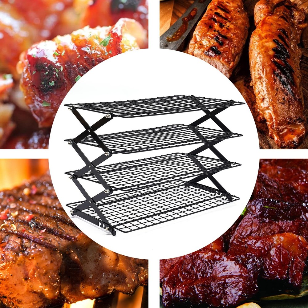 4-Tier Collapsible Cooling Rack, Adjustable Stackable Roasting Cooking Drying...