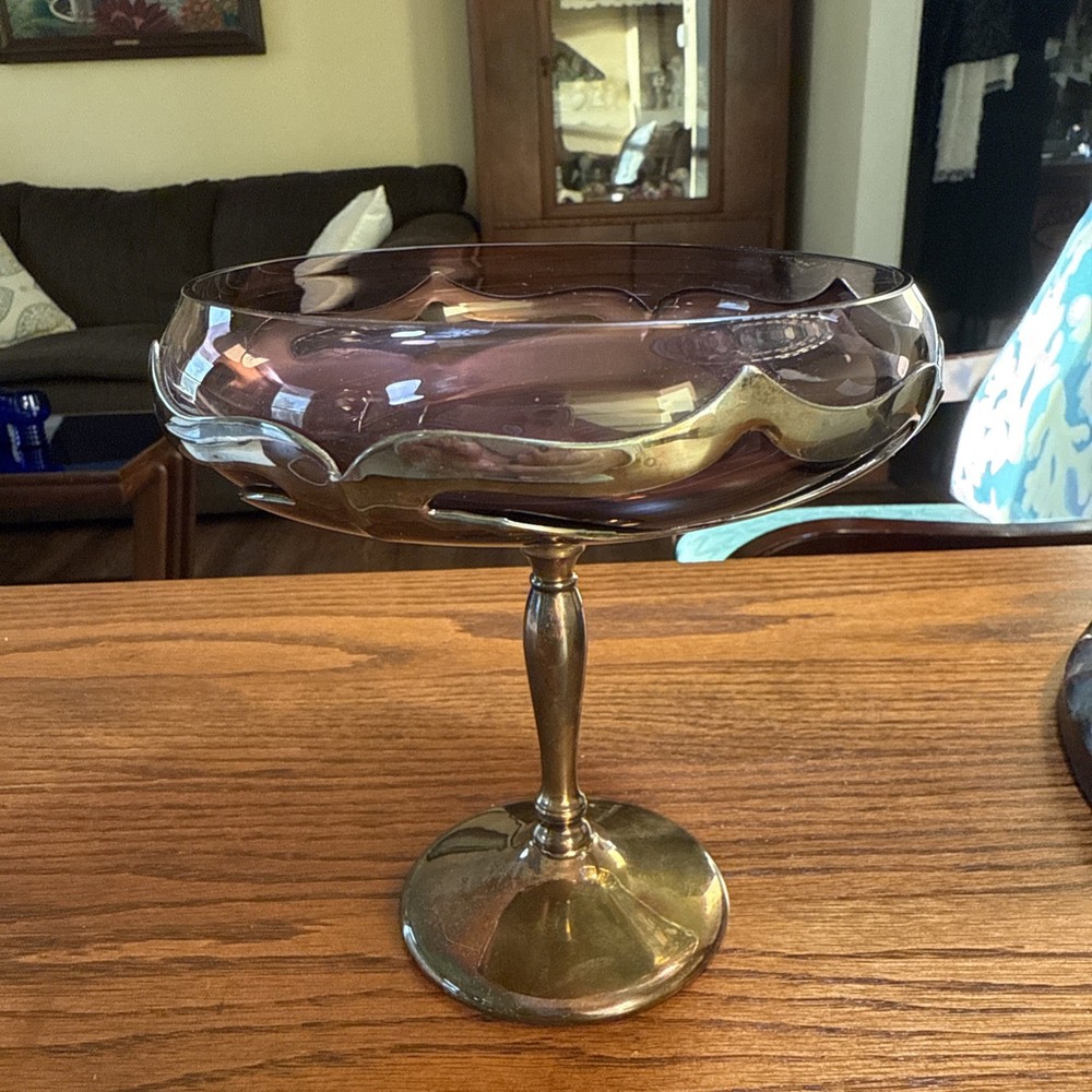 Sheffield Silver USA Amethyst Compote Art Deco 5.5 Inches Tall