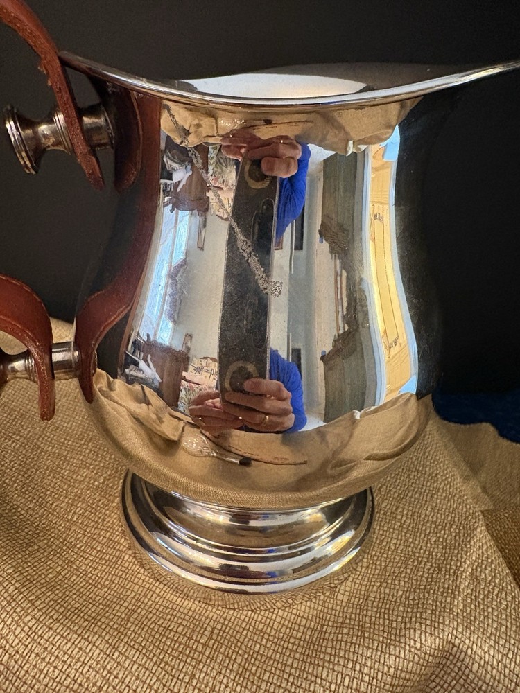 Silver Plate Ewer With Leather Handle