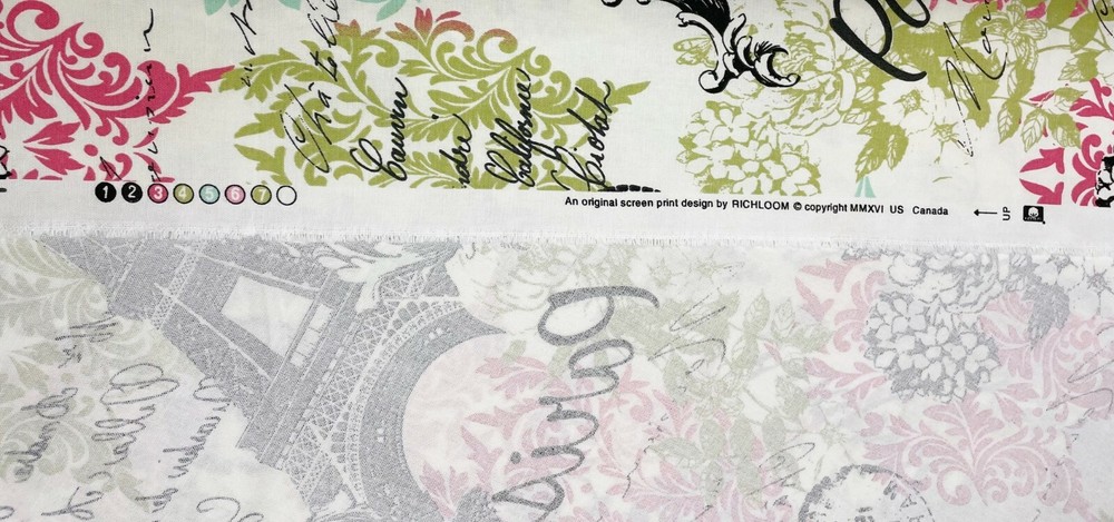 RICHLOOM CREPE DIVA PINK EIFFEL TOWER PARIS SCRIPT MULTIUSE FABRIC BY YARD 54"W