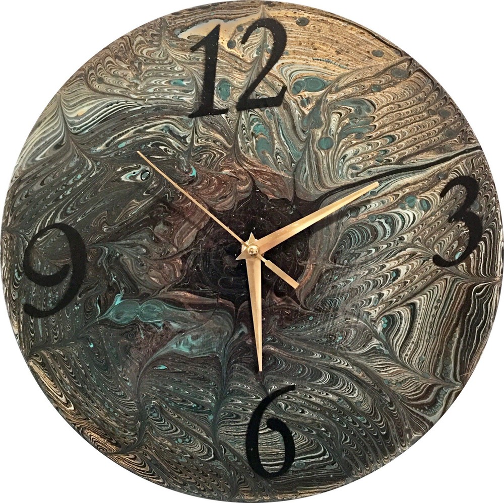 Acrylic Pour Painted Vinyl Record Clock. Handmade.
