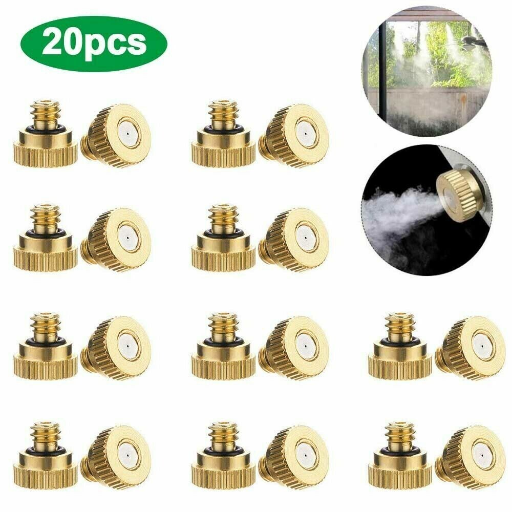 20x Brass Misting Nozzles Mister Sprinkler Outdoor Cooling System Garden Sprayer