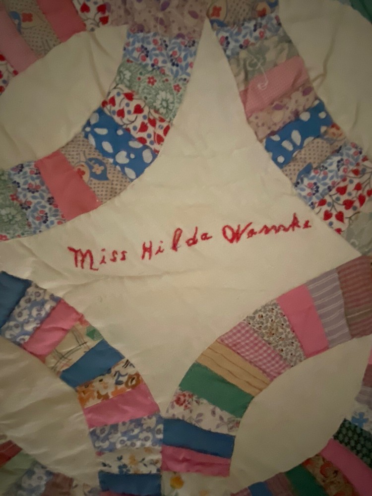 QUILT-‘SIGNED’ HANDMADE Wedding Ring Pattern 78” X 56” PATCHWORK *ANTIQUE*