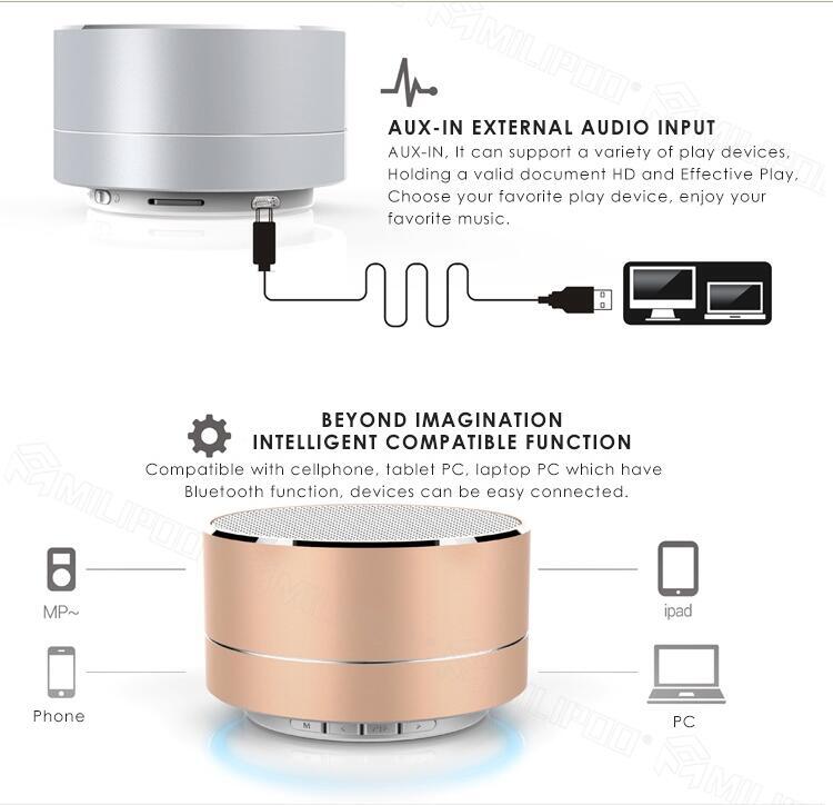 Mini Brushed Metal Bluetooth Speaker with Reflective LED Light A10